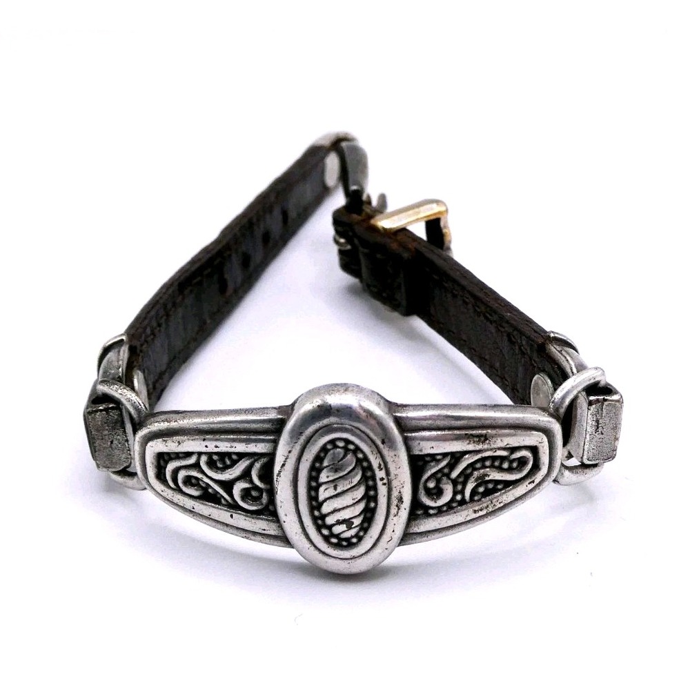 Brighton Silvertone Southwest Style Buckle Bracelet Adjustable 9" Womens